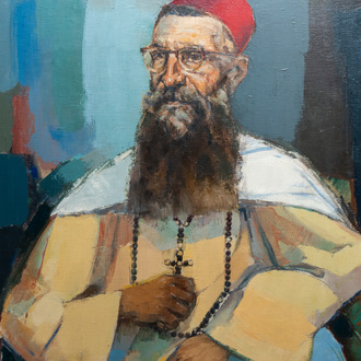Anto Diez (1914-1992): Portrait of the missionary Hugo Vanneste, oil on canvas, dated (19)55