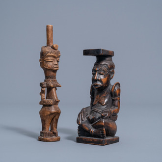 A wooden Bena Lulua figure and a Ndop king figure, Kuba, Congo, 20th C.