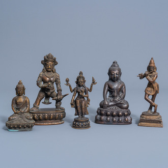 Five various bronze deities figures, China, India, Tibet, Southeast Asia, 19th/20th C.