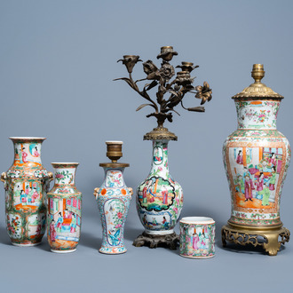 Een gevarieerde collectie Chinees Kanton famille rose porselein, 19de eeuw