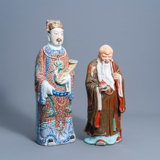 Two Chinese famille rose 'Star god' figures of Shou and Lu Xing, 19th/20th C.