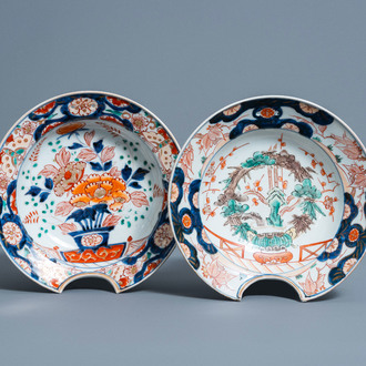 Two Japanese Imari barbers' bowls with floral design, Edo, 18th/19th C.