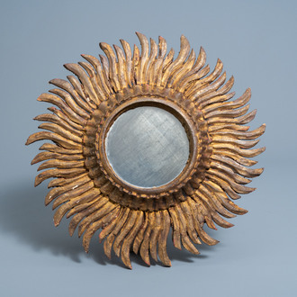 A gilt wooden sun mirror, 20th C.