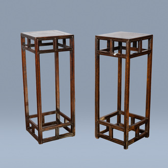 A pair of Chinese square wood stands, 19th/20th C.