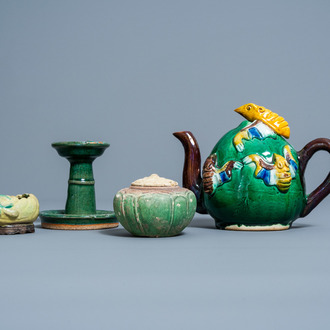 A varied collection of Chinese green glazed ceramics, Ming and later
