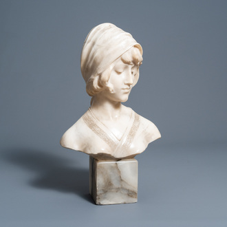 Umberto Biagini (19th/20th C.): Bust of an Italian beauty, marble and alabaster