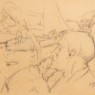 Modest Huys (1874/75-1932): On the banks of the Leie, pencil on paper