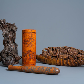 A varied collection of Chinese wood carvings, 19th/20th C.