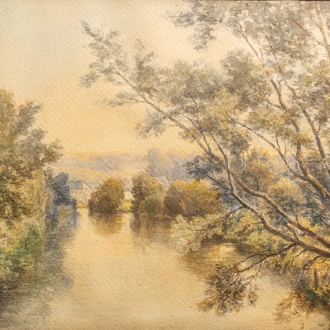 Charles Ligny (1812-1889): 'Beek onder struweelen' (Ruisseau sous broussailles), watercolour on paper