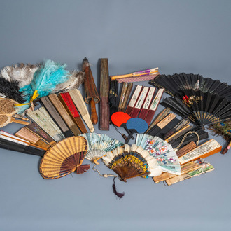An extensive and varied collection of fans and a parasol, various origins, 20th C.