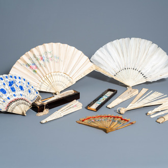 A varied collection of ivory, bone and horn fans, mainly China, 19th/20th C.
