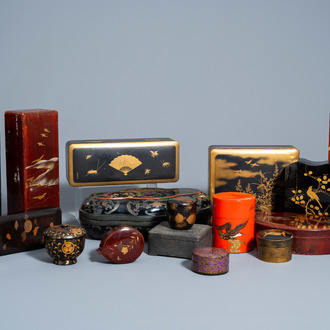 A varied collection of lacquer boxes and boxes and covers, various origins, 20th C.