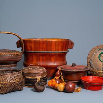 A varied collection of lacquer, wood and wicker wares, China and Southeast Asia, 19th/20th C