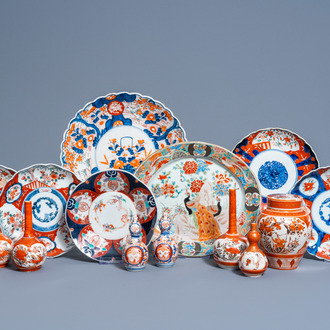 A varied collection of Japanese Imari and Kutani porcelain with floral design and animals, Meiji and later, 19th/20th C.