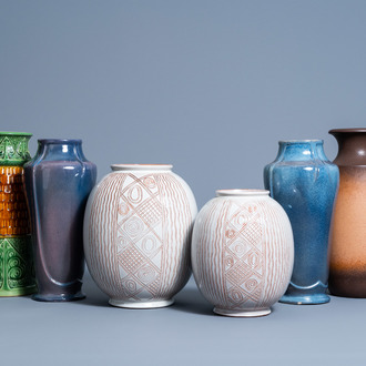 Six various vases, a.o. Bay, HTB and Scheurich-Keramik, 20th C.