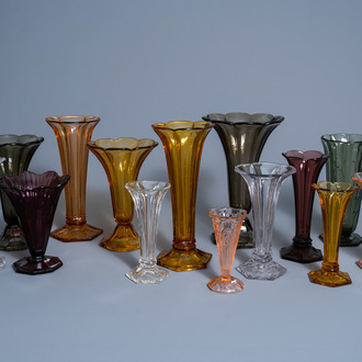 A varied collection of 16 clear and coloured glass vases, a.o. Val Saint Lambert, 20th C.