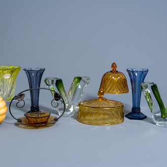 A varied collection of clear and coloured glass and crystal items, mainly Val Saint Lambert, 20th C.