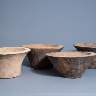 Four large Indian wood mortars, 20th C.
