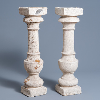A pair of Baroque stone baluster-shaped stands, 20th C.