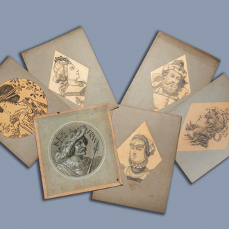 A varied collection of six pencil drawings on paper, one heightened with white, 19th/20th C.