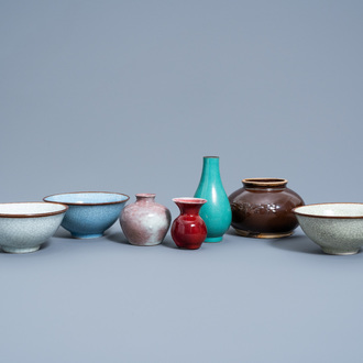A varied collection of Chinese monochrome glazed ceramics, 20th C.