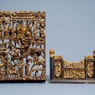 Two Chinese reticulated gilt and lacquered wood panels, 19th/20th C.