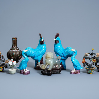 A varied collection of Chinese porcelain, hardstone and cloisonné, 20th C.