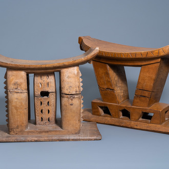 Two wooden 'mwaadwa' chairs, Ashanti, Ghana, 20th C.