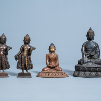 Four bronze figures of Buddha, China and Southeast Asia, 19th/20th C.