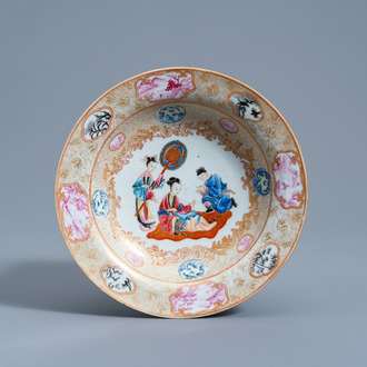 A Chinese famille rose 'Mandarin' plate, Qianlong