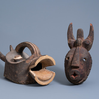 A wooden 'koan' mask and an anthropomorphic mask, Bwa or Nuna, Burkina Faso, 20th C.