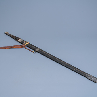 An Islamic 'Kattara' sword with silver mounted scabbard, Oman, 19th/20th C.