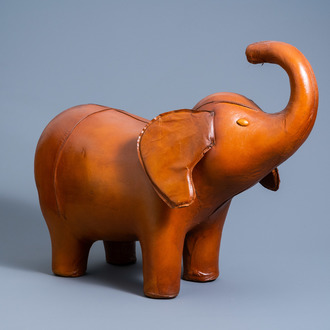 A leather elephant ottoman in the manner of Dimitri Omersa (1927-1975), 20th C.