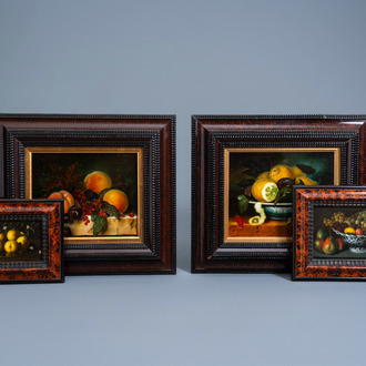 Dominique Obéniche (1949-2018) and European school: Four 17th C. style still lifes with fruit, oil on board