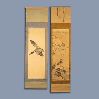 Chinese and/or Japanese school, ink and colours on silk, 19th/20th C.: Two paintings with ducks