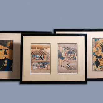 Six various Japanese Ukiyo-e woodblock prints, 19th/20th C.