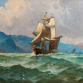Pere Navarro Escuder (19th/20th century): A seascape, oil on canvas