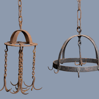 Two wrought iron game hooks, probably France, 19th C.