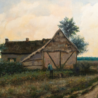 A. De Schietere : Le dur labeur, huile sur toile, daté 1888