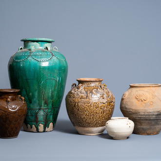 Five various Chinese storage jars, a.o. martaban jars, Qing and later