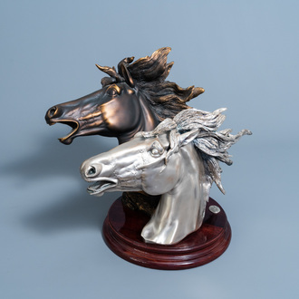 Illegibly signed: A silver plated and a patinated horse's head, Brunel, Italy, dated 1997