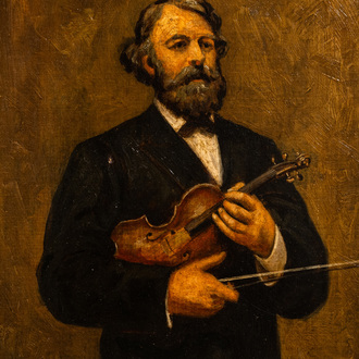 L.P. Martin (19th C.): The violin player, oil on canvas, dated 1892
