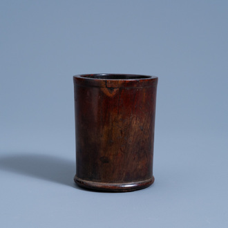 A Chinese wood brush pot, Qing