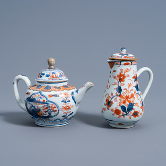 A Chinese Imari style teapot and a jug and cover with floral design, Kangxi