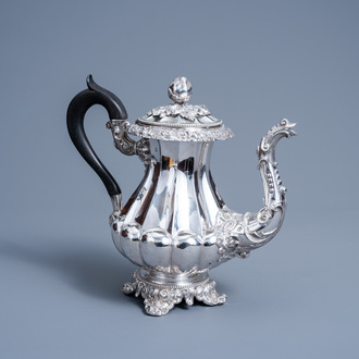 A French Historicism silver coffee pot and cover, 925/000, Paris, maker's mark Martial Fray, third quarter of the 19th C.
