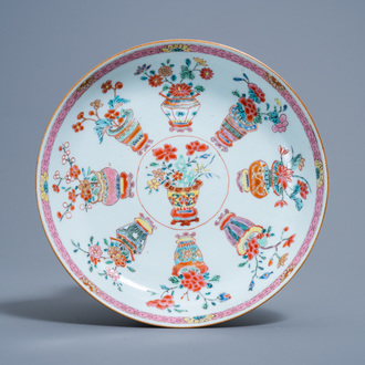 A Chinese famille rose 'flower baskets' dish, Yongzheng