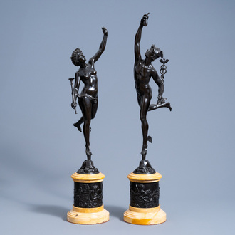 A pair of French patinated bronze figures of Mercury and Iris after Giambologna (1529-1608), 19th C.