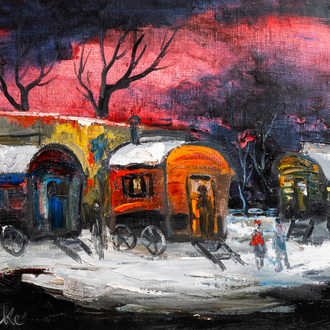 Paul Permeke (1918-1990): Caravans in the snow, oil on canvas