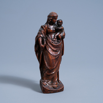 A most probably Flemish carved wood Virgin and Child, ca. 1600