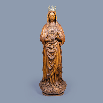 Belgian school, monogrammed D.B or C.B.: The Immaculate Heart of Mary, oak wood, dated 1906